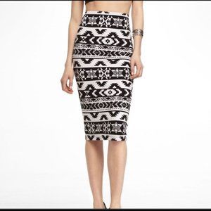 Express Black & White Aztec Print Midi Skirt